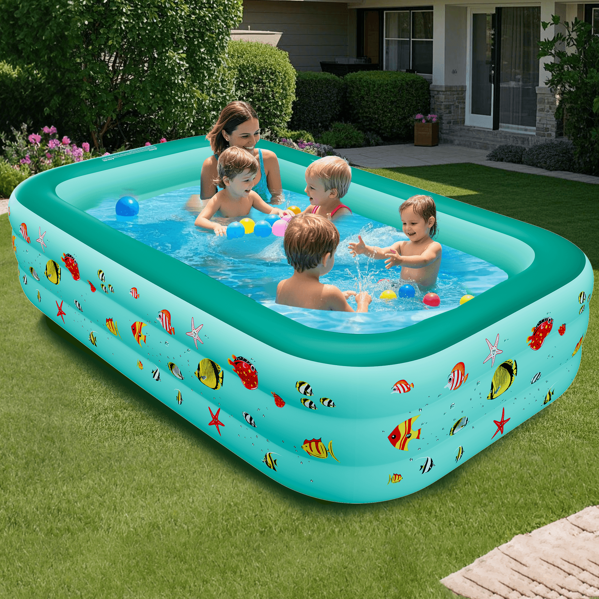 GVDV Inflatable Pool, 9.83 x 6 x 1.83 ft Family Swimming Pools for Kids, Toddlers, Infant, Adult, Rectangular, Thickened