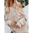 thumbnail image 6 of Asyoly Women's Waffle Knit Sweater V Neck Long Sleeve Ripped Distressed Pullover Solid Color Jumper Loose Knitwear Tops, 6 of 9