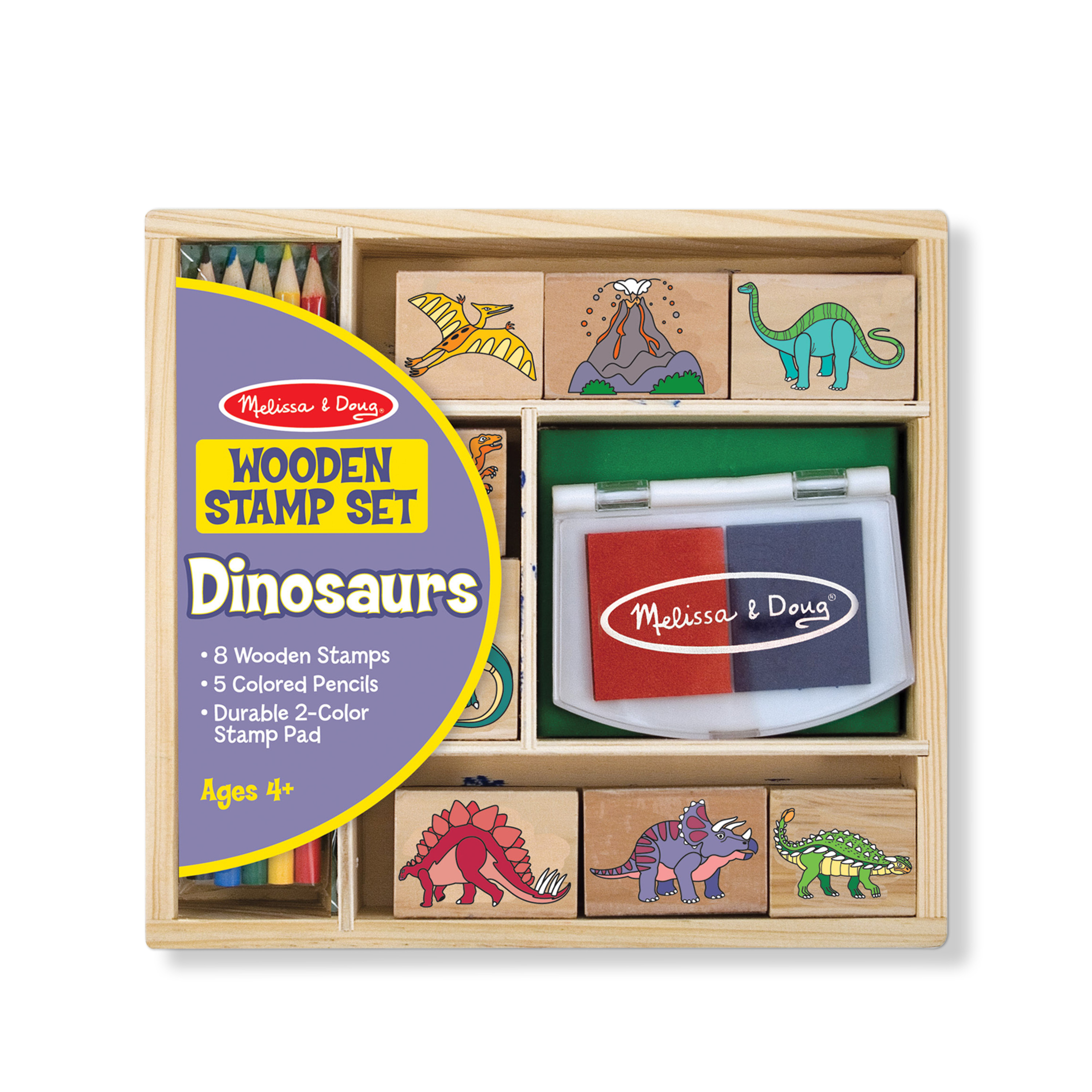 Melissa & Doug Wooden Stamp Set: Dinosaurs - 8 Stamps, 5 Colored Pencils, 2-Color Stamp Pad - FSC Certified - image 4 of 10