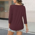 thumbnail image 3 of RYRJJ Women's 3/4 Length Sleeve Tops Square V Notched Neck Tee Shirts Dressy Casual Summer Tunic Blouses(Wine,XL), 3 of 4