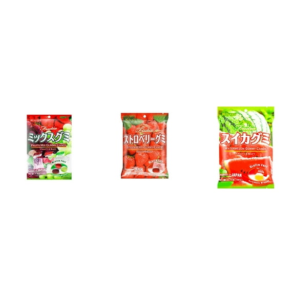 3 Pack Kasugai Gummy Candies, Made in Japan, Gluten Free, Mix 3 Flavor (Fruits Mix,Strawberry,Watermelon) Plus NineChef Brand Long Handle Coffee Spoon