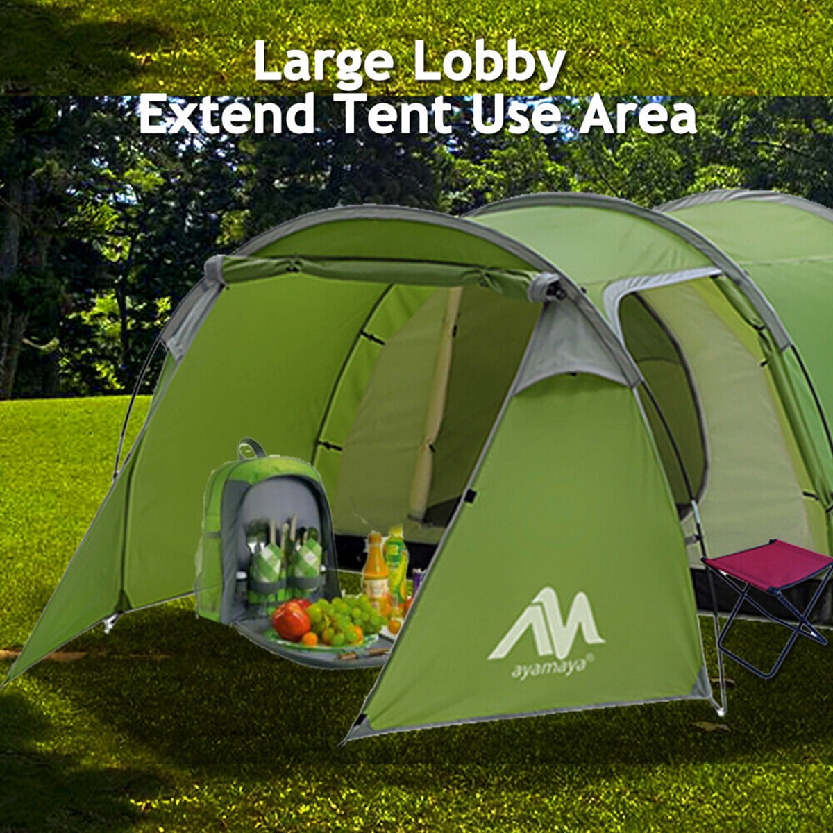 Winter Roomy 3 Person Camping Tent, IC ICLOVER 4 Person Waterproof Tunnel Tent with Vestibule, 2 Devided Rooms Bicycle Tent with Footprint for Backpacking/Motorcycle Travel Hiking