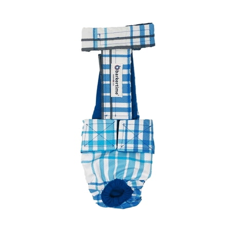 Barkertime Blue Plaid Premium Waterproof Escape-Proof Washable Dog Diaper Overall - Made in USA