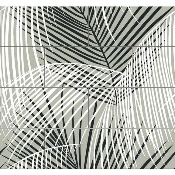 Lillian August  Palm Tile Peel and Stick Wallpaper 27 in. W x 18 ft. L - Ebony & Fieldstone