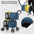 thumbnail image 4 of MoNiBloom 4 in 1 Double Pet Stroller, Foldable Cat Stroller for 2 Cats/Dogs with Detachable Carrier Bags & Rear Brakes, Navy Blue/Yellow, 4 of 12