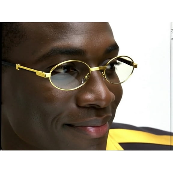 Hip-Hop Wood Temple Gold Frame Oval Clear Lens Eye Glasses