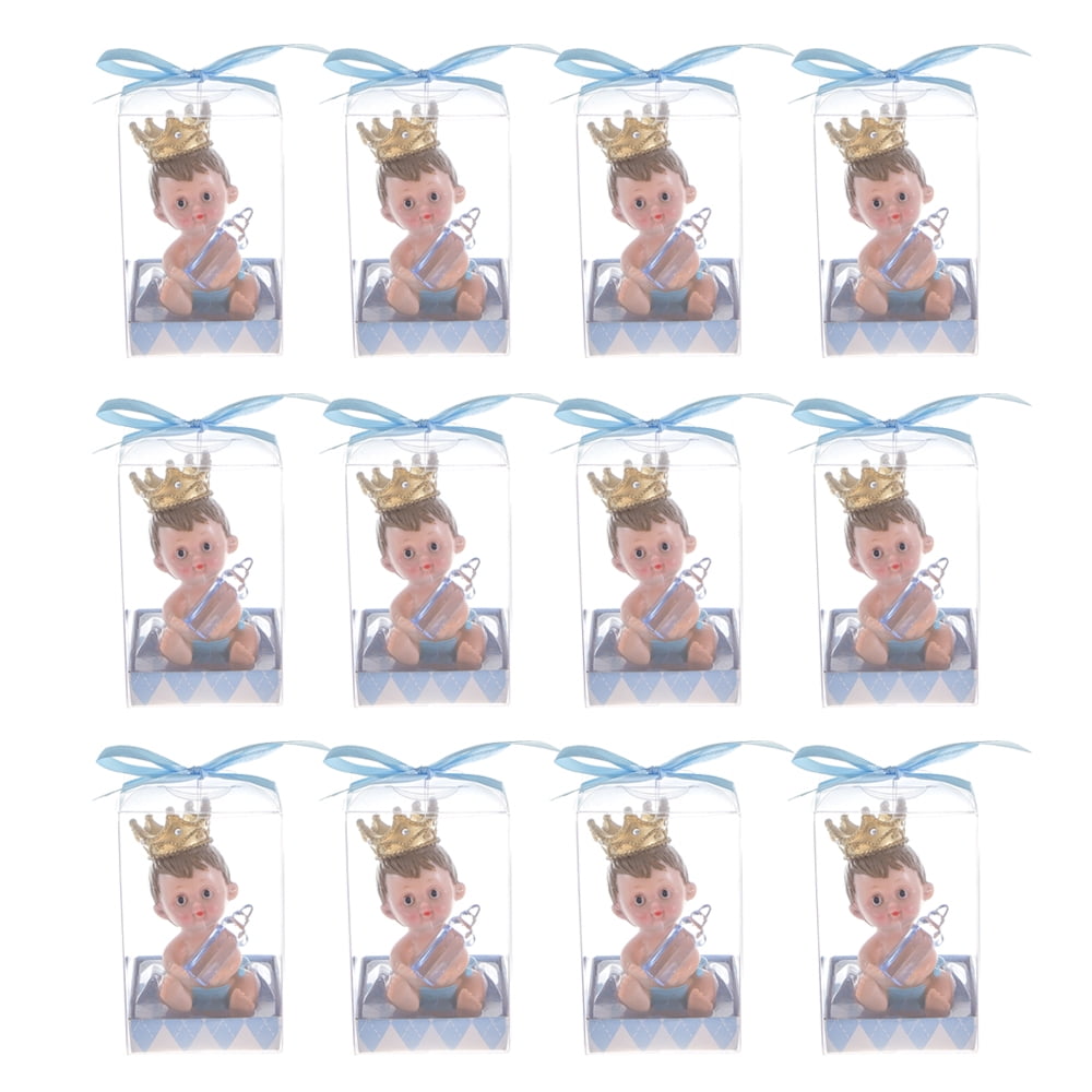 Mega Favors Keepsake Figurine 12 pcs Baby Boy Wearing Crown Holding Bottle | Awesome Decorations or Party Favors | for Pregnancy Announcements, Gender Reveals, Birthday and Special Celebrations
