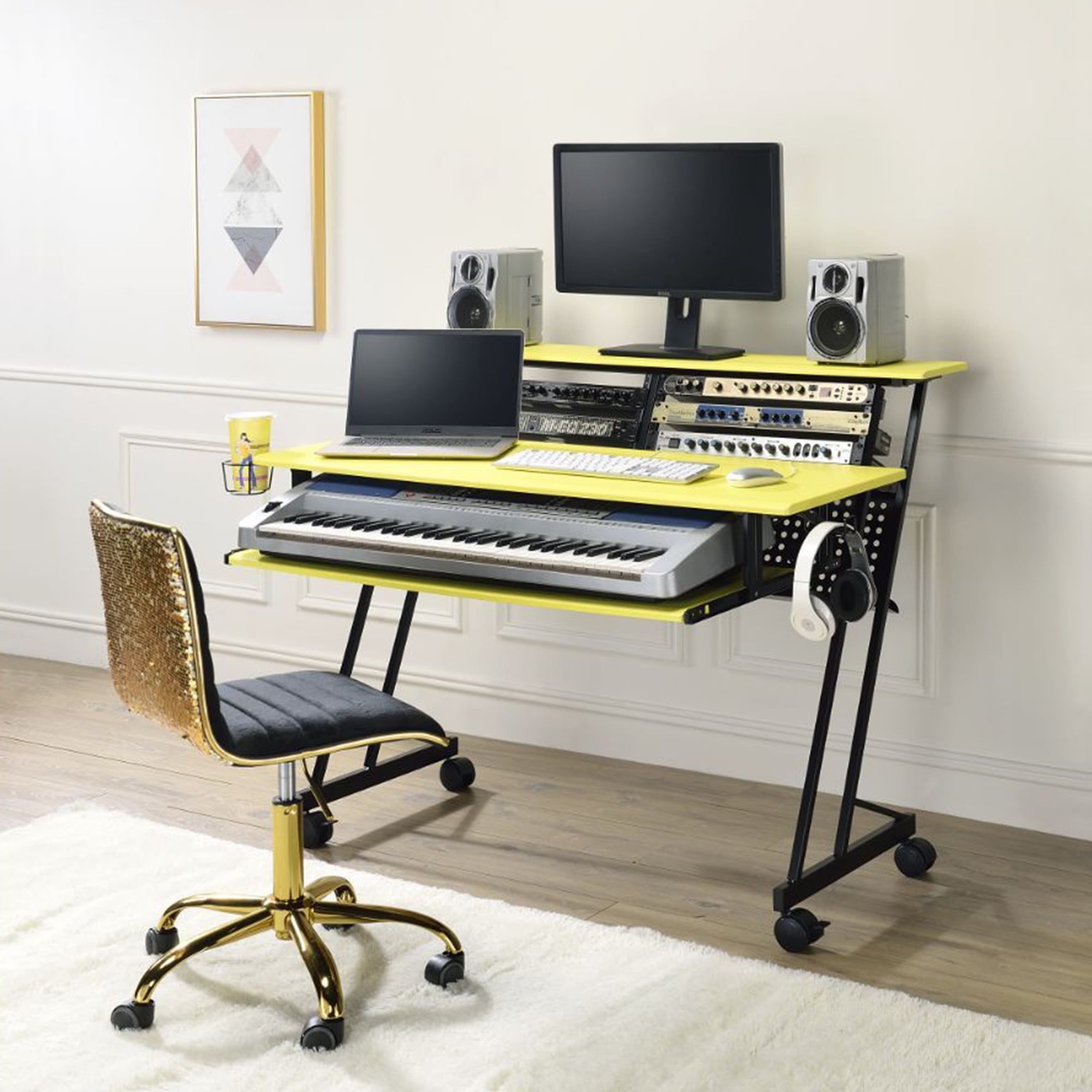 ACME Furniture, Music Recording Studio Desk, Yellow and Black