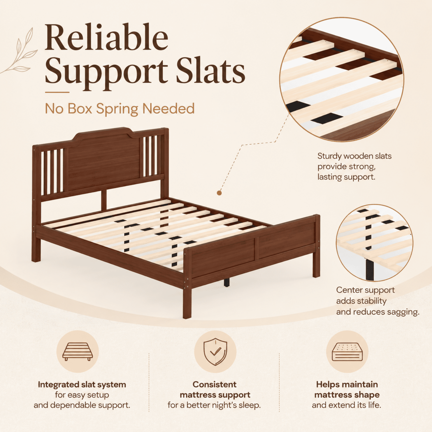Miniyam Full Size Solid Bamboo Platform Bed Frame with Headboard, Brown