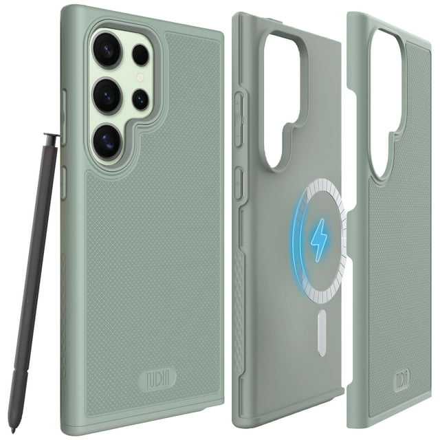 Funda para teléfono Samsung Galaxy S24 Ultra 2024 compatible con MagSafe TUDIA MergeGrip - Doble capa, a prueba de golpes, grado militar, antideslizante, cubierta protectora resistente - Verde Lily