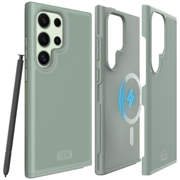 Funda para teléfono Samsung Galaxy S24 Ultra 2024 compatible con MagSafe TUDIA MergeGrip - Doble capa, a prueba de golpes, grado militar, antideslizante, cubierta protectora resistente - Verde Lily