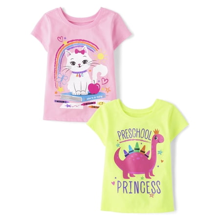 The Children's Place Baby Toddler Girls Short Sleeve School Tee, 2-Pack, Sizes 3T-6T