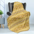 thumbnail image 4 of Yellow and White Soft Flannel Fleece Throw Blanket, Tribal Inspirations Timeless Motifs of Rhombuses and Triangles, Cozy Plush for Indoor and Outdoor Use, 50" x 70", Yellow Blush Brown, by Ambesonne, 4 of 5