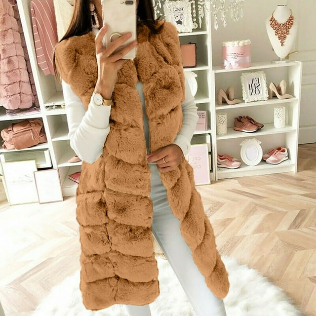 EGNMCR Gilet Sans Manches en Faux pour Femmes, Gilet Sans Manches Uni, Veste Chauffe-Corps, Manteau, Vêtement d'Extérieur, Hauts