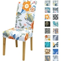 Dining Room Chair Covers Set of 6,Orange Flowers and Leaves Chair Slipcovers Polyester Washable Chair Covers Protector for Hotel Living Room Kitchen (Enjoy Life,6 Pack)
