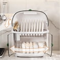 thumbnail image 2 of 2 Tiers Dish Drying Rack Drain Board with Lid Cover, Kitchen Plate Cup Tray Cutlery Drainer, Transparent Magnetic Suction Doors Bowl Drying Rack Chopsticks Holder Dishes Organizer Tableware Cabinet, 2 of 8