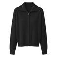thumbnail image 5 of LEKODE Lapel Collar Full-Zip Knit Cardigan Lightweight Wool Blend Sweater for Women Long Sleeve Casual Fall Outer Coat Black S, 5 of 5