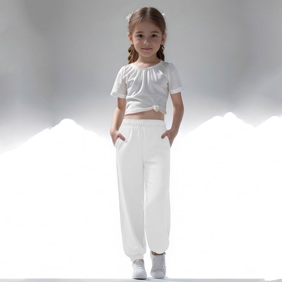 Kids Boys Girls Hidden Drawstring Wide Leg Sweatpants Soft Travel Joggers with Pockets High Waisted Hiking Yoga Pants White 13 Years