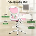 thumbnail image 5 of ATHOPE Ergonomic Office Chair, Mesh Desk Chair with Lumbar Support, Tall Office Chair with Flip-Up Armrests and Footrest Ring, Adjustable Computer Chair for Standing Desk Home Office, Pink, 5 of 10