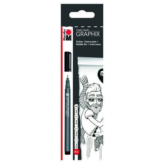 Marabu Graphix Fineliner Set, 4-Pens, Black