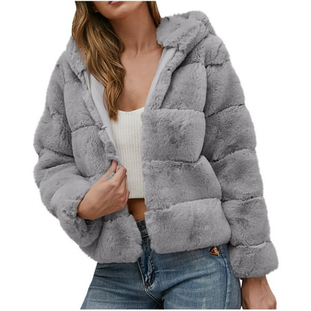 

Women s Faux Fur Winter Coat Warm Long Sleeve Cropped Furry Fleece Puffer Jacket Fashion Dressy
