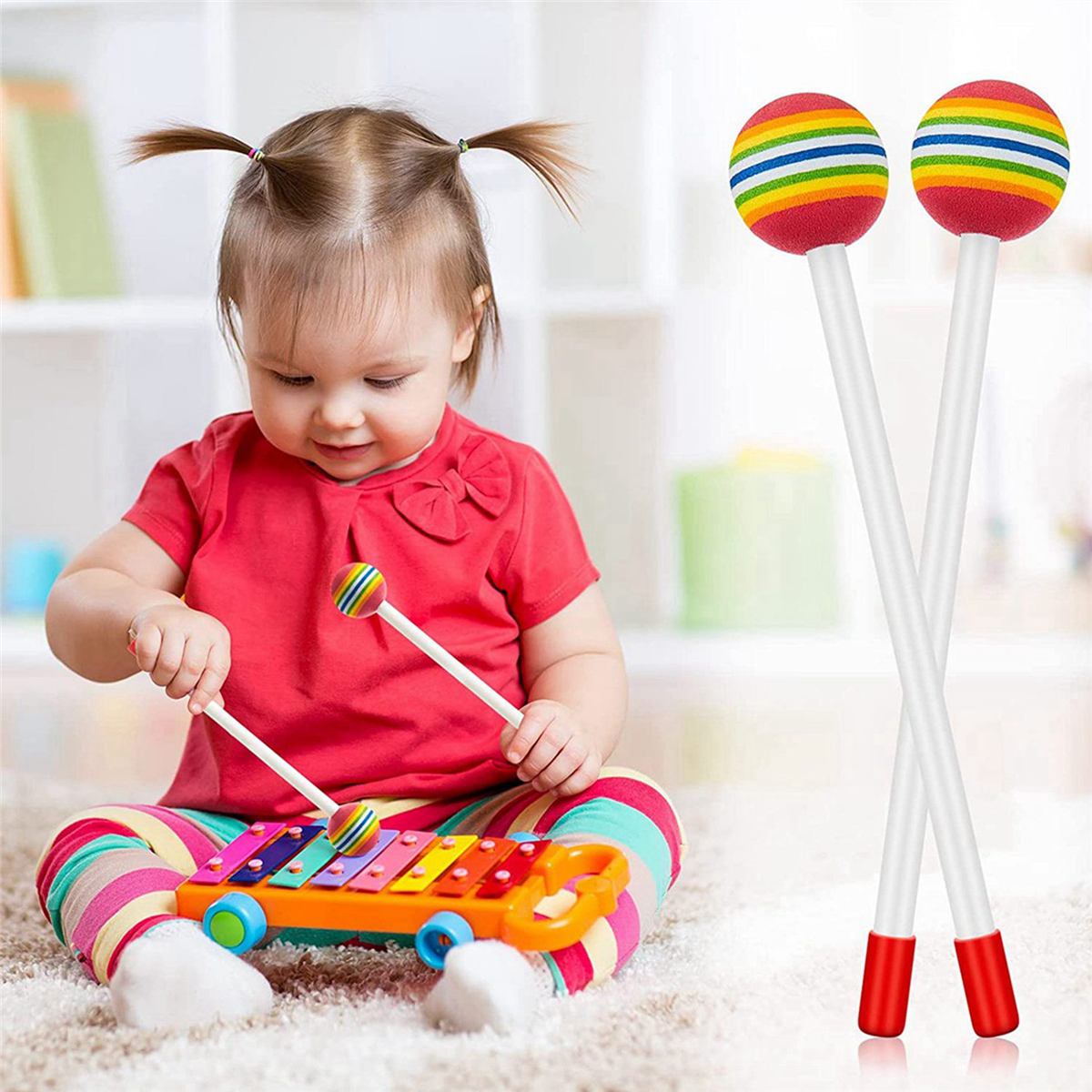 36 Pcs Lollipop Drum Mallet Sticks Round Rainbow Hammer Percussion Sticks Drumsticks for Kids Child Mallet Musical Toy