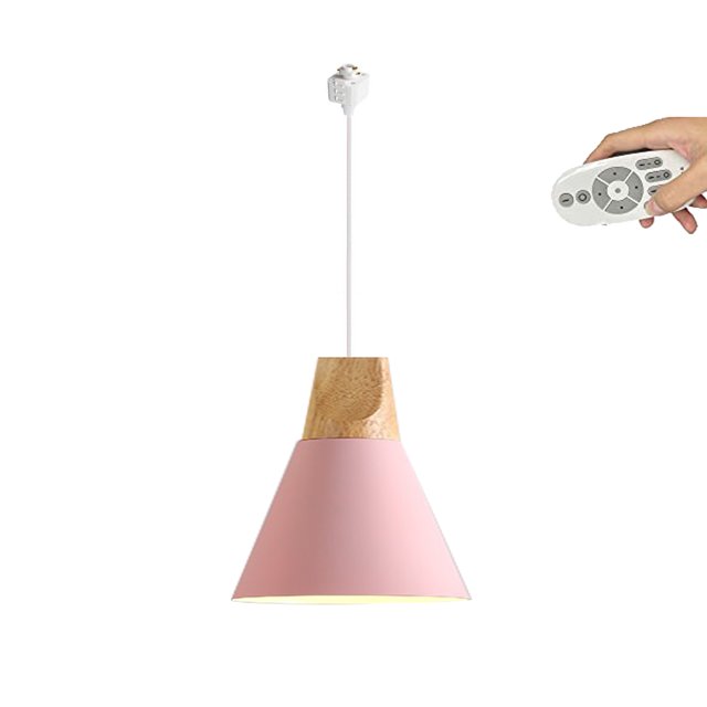 FSLiving Remote Control Pendant Light 1-Light H-Type Track Pendant Lamps Scandinavian Style Pendant Lights for Kitchen Hanging Lamp Modern Wood and Aluminium Light Customizable - Pink