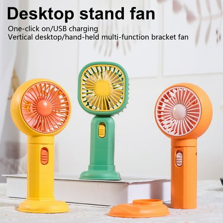 

Xinwanna Handheld Fan with Phone Holder Stable Base Push Button Hands Free Large Fan Blade Portable USB Rechargeable Mini Fan Office Use (Yellow Circle)