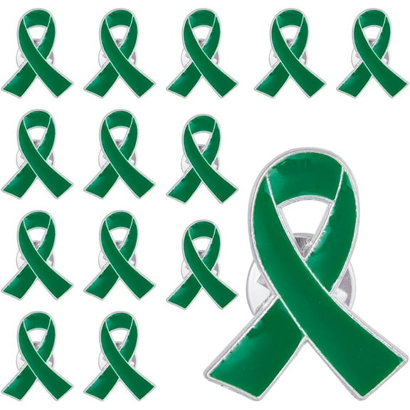 30Pcs Awareness Ribbon Enamel Pins Platinum Alloy Brooches for Backpacks Clothes Jackets Hats Dark Green 26x21x1.5mm Pin: 1mm