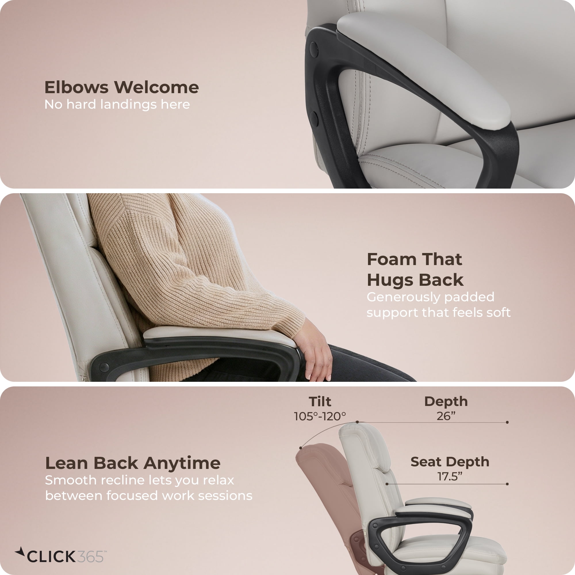 Click365 Click365 Adult Polyurathane Mid Back Indoor Commercial Ergonomic Office Chairs all tools for easy assembly, Off-White
