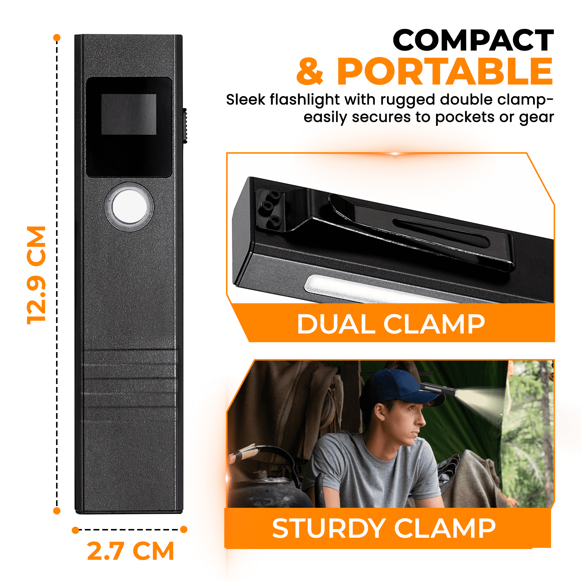 EDC 3-in-1 Flat Flashlight 1200 Lumen LED with Green Beam & UV Light, Magnetic Base, Rechargeable, Lightweight & Durable (Black)