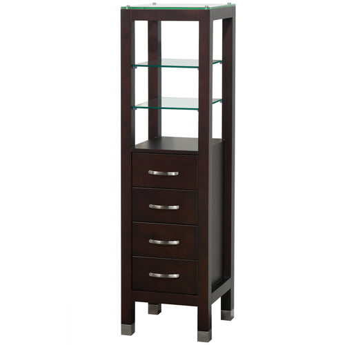 Wyndham Collection Tavello Linen Tower With Glass Shelving And 4
