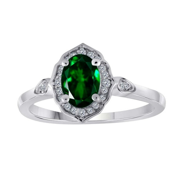 AoneJewelry 0.85 Carat Oval Shape Created Emerald and Diamond Ring In 10K Solid Rose, White & Yellow Gold