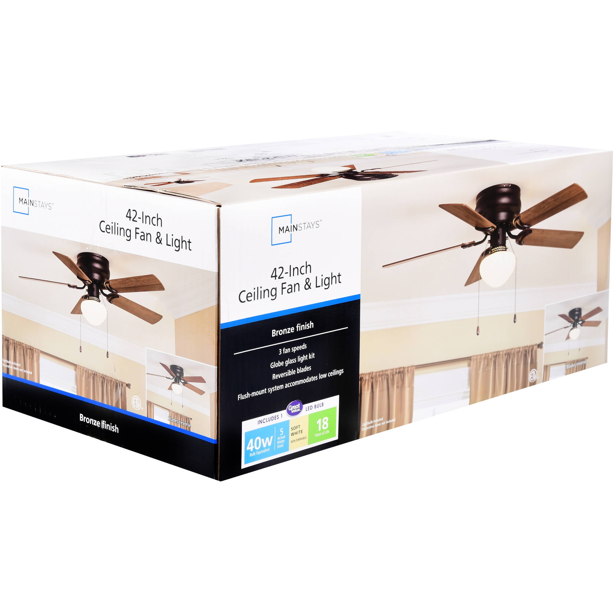42 Mainstays Flushmount Bedroom Livingroom Ceiling Fan Bowl 42 Mainstays Flushmount Bedroom Livingroom Ceiling Fan Bowl Hugger Bronze