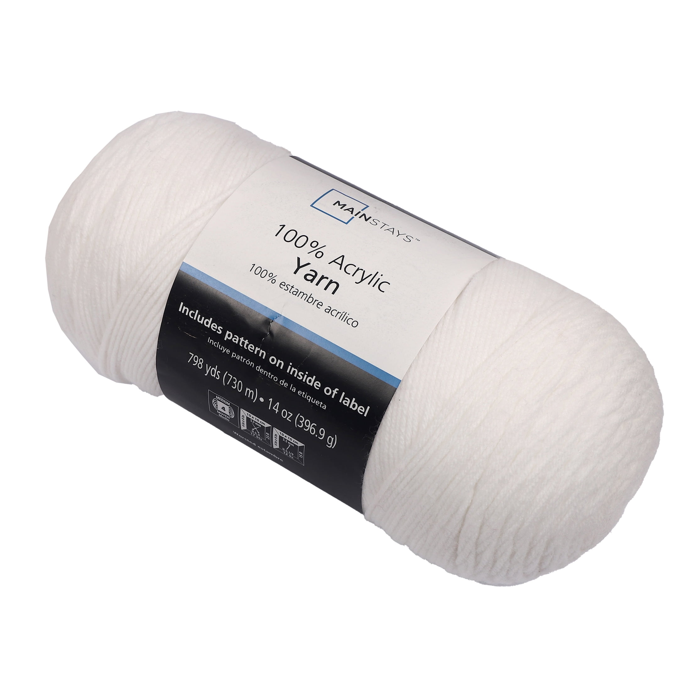 Mainstays Crafts Yarn True White 7 Oz. 364 Yd Worsted Acrylic NEW