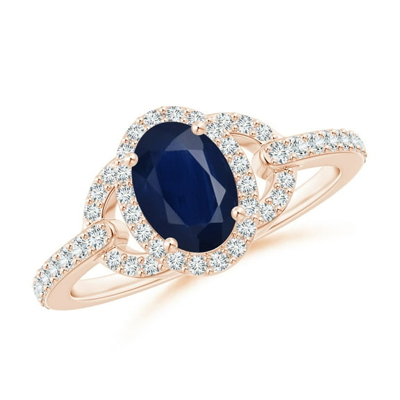 ANGARA Natural Vintage Style Oval Blue Sapphire Halo Ring in 14K Rose Gold for Women (Size-7x5mm) | September Birthstone, Birthday, Anniversary, Jewelry Gift for Women | Natural Blue Sapphire Ring