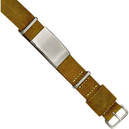 Primal Steel Stainless Steel Polished Brown Leather Adjustable ID Bracelet