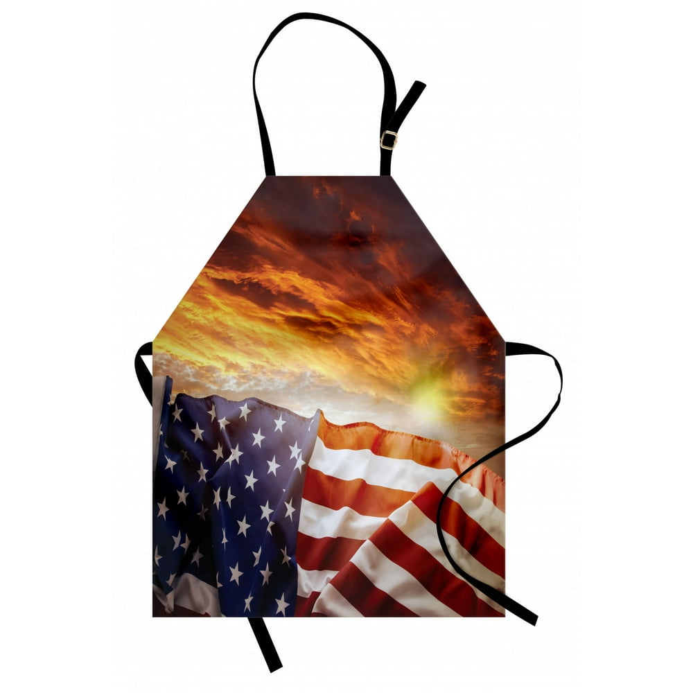 American Flag Apron Flag in front of Sunset Sky with Horizon America