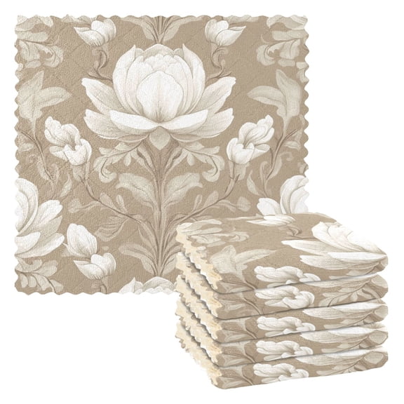 6 Pieces of Kitchen Towels 11x11Inch Kitchen Dish Cloths Kitchen Dish Towels Reuseable Cleaning Cloths Blooming Brown Flower