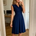 thumbnail image 2 of Miluxas Women's Elegant Midi Dress Sleeveless Wrap V Neck Dress Ruched Waist A Line Swing Dress Casual formal Work Cocktail Party Dress Navy, 2 of 8