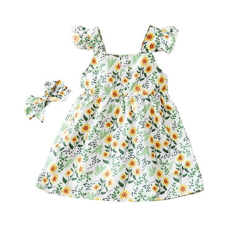 

3T Baby Girl Clothes Baby Girl Dress Sleeveless Summer Dress 2-3T Baby Girl Floral Dress Headband 2PCS Set