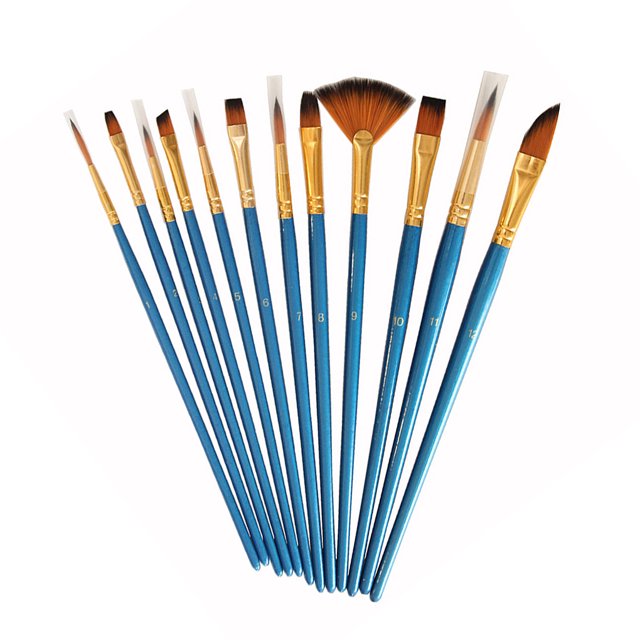 Tholdsy Paquete de 12 pinceles para pintar, juego de mango de madera, pintura, dibujo de bricolaje, bolígrafos artísticos, lavables, reutilizables, Type3 NO3
