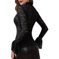 thumbnail image 3 of Hauts à Manches Cloche pour Femmes Blouse en Dentelle Ajourée Mode Fête Noir P, 3 of 7