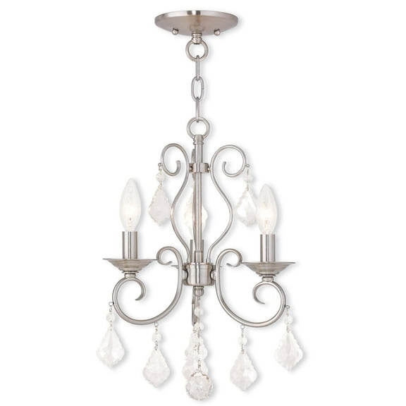 3 Light Brushed Nickel Mini Chandelier/Ceiling Light fixture with Clear Crystals Shade