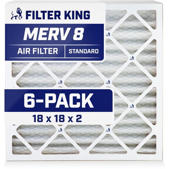 Filter King 18x18x2 Air Filter | 6-PACK | MERV 8 HVAC Pleated A/C Furnace Filters | MADE IN USA | Actual Size: 18 x 18 x 1.75"