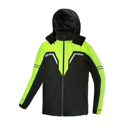 VIKAMAKA Rain Jacket for Men, Waterproof Breathable Lightweight Rain Coat with Hoodie for Motorcycle Cycling Fishing (Fluo&Black, Large)