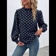 thumbnail image 4 of Camisa Informal Holgada de Larga con Estampado en Caliente para Mujer, Cuello Redondo Plisado Azul Marino M, 4 of 10