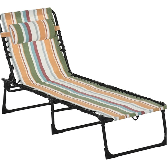 JERFIT Yellow Folding Chaise Lounge Chair, 4-Position Adjustable Reclining Outdoor Sun Tanning Bed with Pillow, Portable for Pool, Beach, Patio, Yard