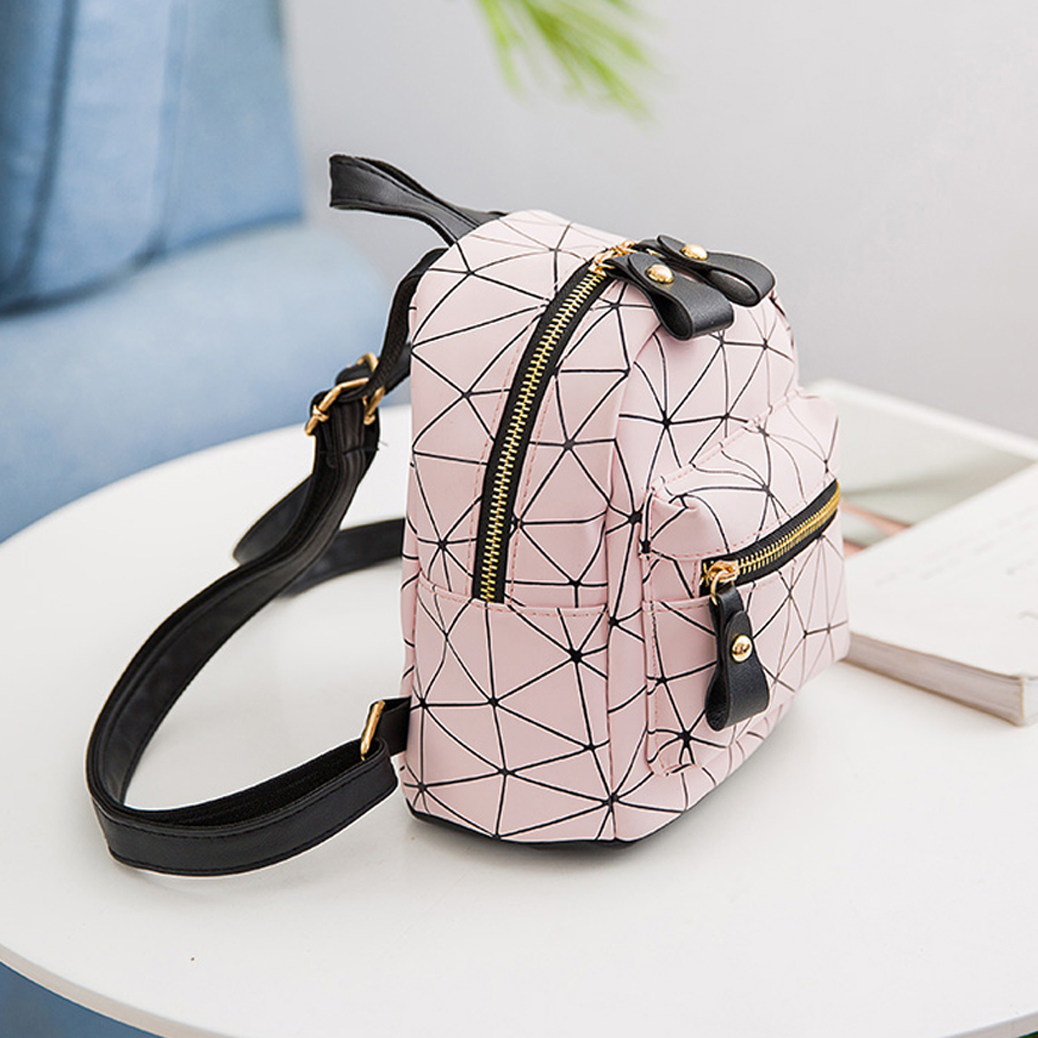 Bebiullo Mini Leather Backpack, Small Geometric Backpack for Women Waterproof Shoulder Bag for Teen Girls School Bag Travel Bag - image 4 of 6