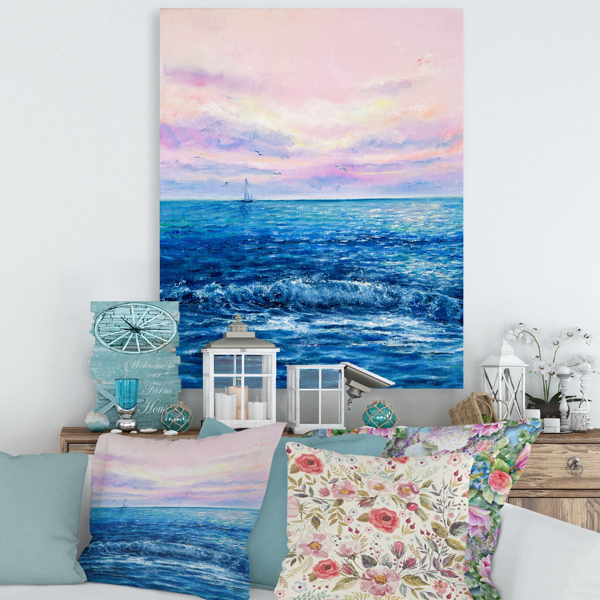 Designart ' Sunrise Glow On The Ocean Waves II ' Nautical & Coastal Canvas Wall Art Print